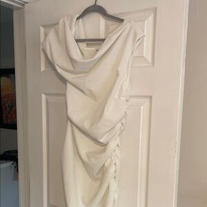 ASOS Cream Asymmetrical Ruched Sheath Dress